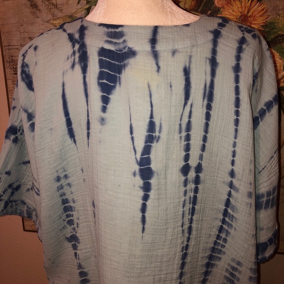 Sz L J. Jill Light Blue Tie-Dye Tunic Shirt Boho - Picture 12 of 16